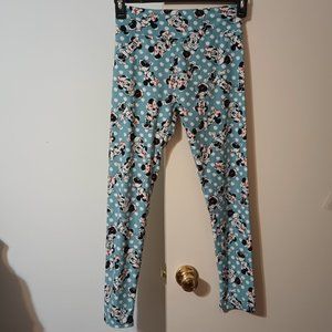 Gently Used OS LuLaRoe Baby Blue Colored Leggings With Minnie Mouse & White Dots